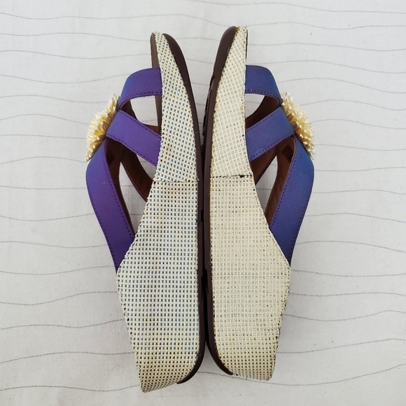Fitflop Womens Wedge Sandals Purple Blue Slides Straw Flower Slip On Size 10 EUC - Picture 7 of 10